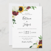 Sonnenblumenhochzeit in Burgund Einladung (Vorderseite)