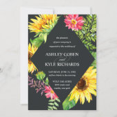 Sonnenblumenhochzeit in Gelb mit dunklem Hintergru Einladung (Vorderseite)