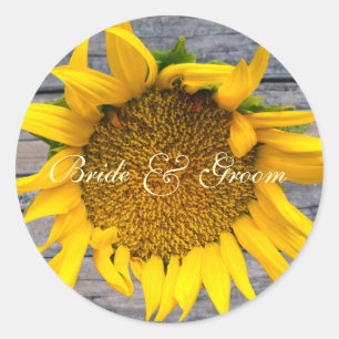 Sonnenblumenhochzeit mit Postholz 1 Runder Aufkleber