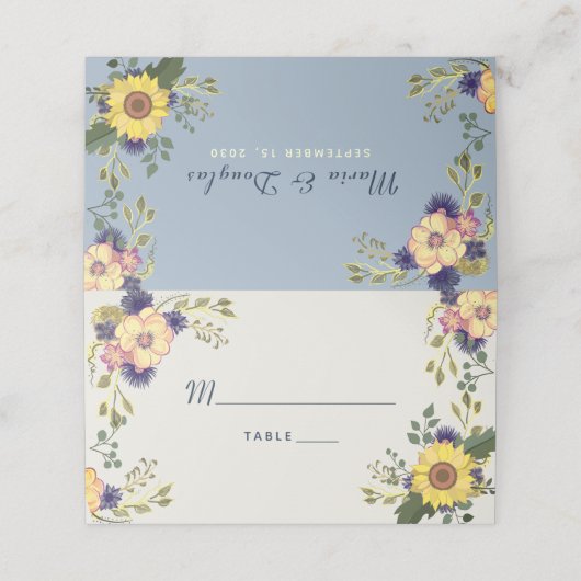 Sonnenblumenhochzeit-Platzkarte Platzkarte (Außenseite Aufgefaltet)