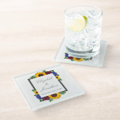 Sonnenblumenhochzeit Rose Glasuntersetzer (Schrägansicht)