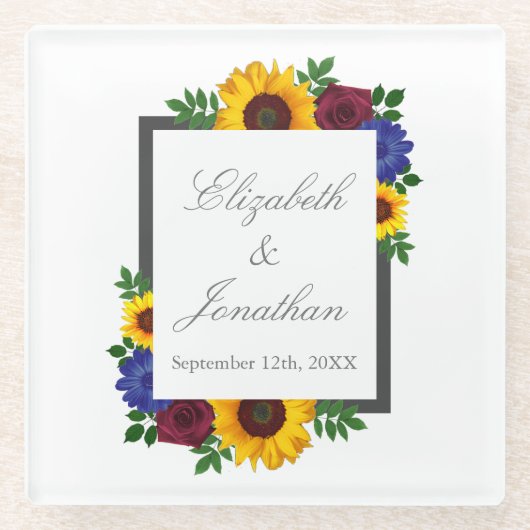 Sonnenblumenhochzeit Rose Glasuntersetzer (Vorderseite)