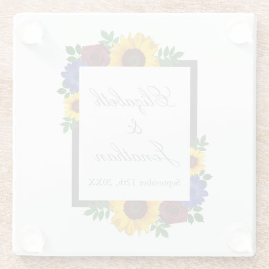 Sonnenblumenhochzeit Rose Glasuntersetzer (Rückseite)