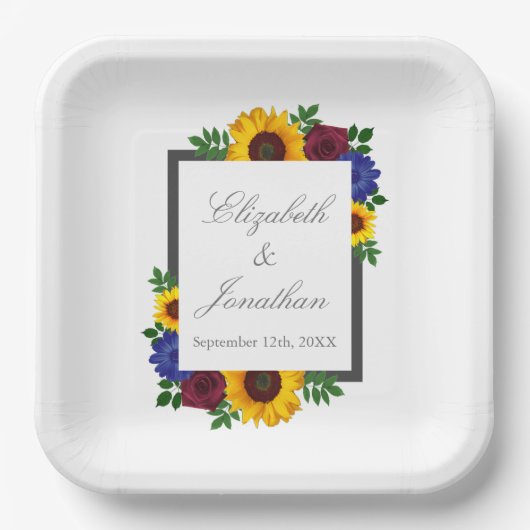 Sonnenblumenhochzeit Rose Pappteller (Vorderseite)