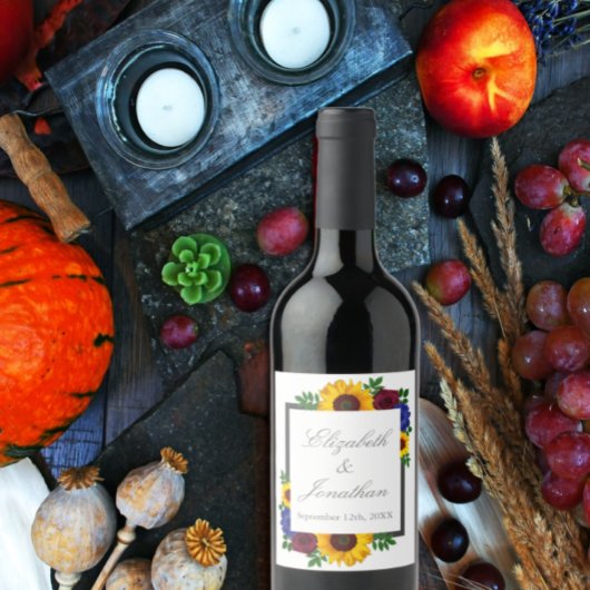 Sonnenblumenhochzeit Rose Weinetikett