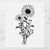 Sonnenblumenhochzeit Rustikale Wildblumen Schwarz- Weinetikett (Einzelnes Label)