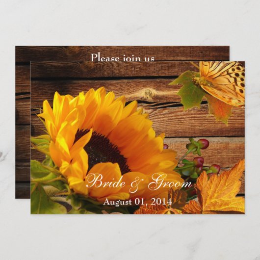 Sonnenblumenhochzeit, Rustikaler Niedergang Einladung (Vorne/Hinten)