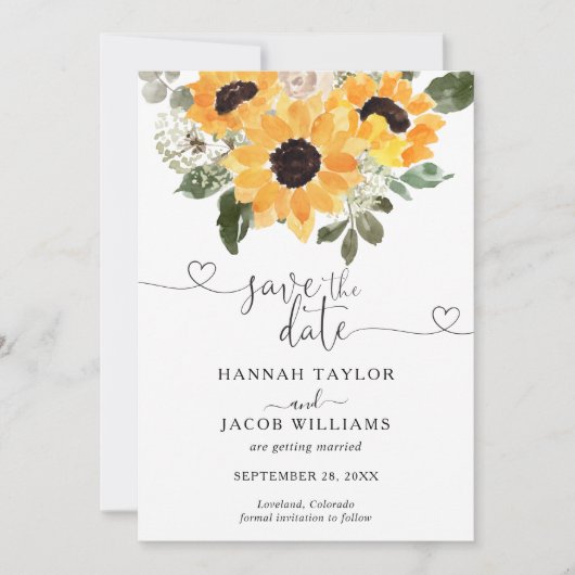 Sonnenblumenhochzeit Save The Date (Vorderseite)