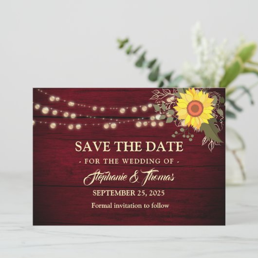 Sonnenblumenhochzeit Save The Date (Stehend Vorderseite)