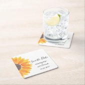 Sonnenblumenhochzeit speichert das Datum Rechteckiger Pappuntersetzer (Vor Ort)