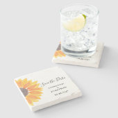 Sonnenblumenhochzeit speichert das Datum Steinuntersetzer (Seitenansicht)