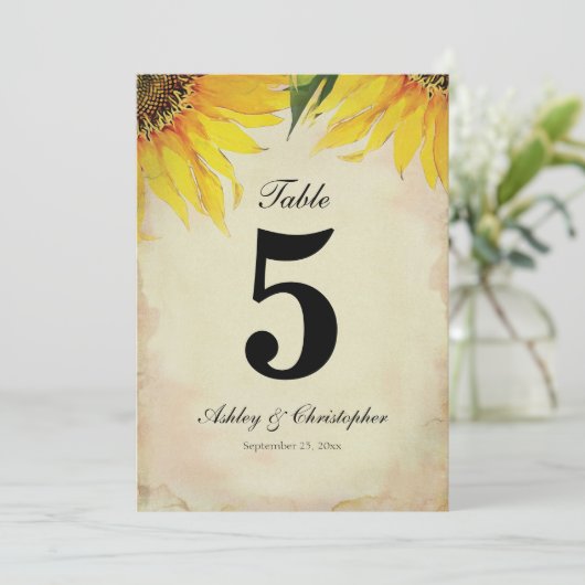 Sonnenblumenhochzeit Tischnummer fünf (Stehend Vorderseite)