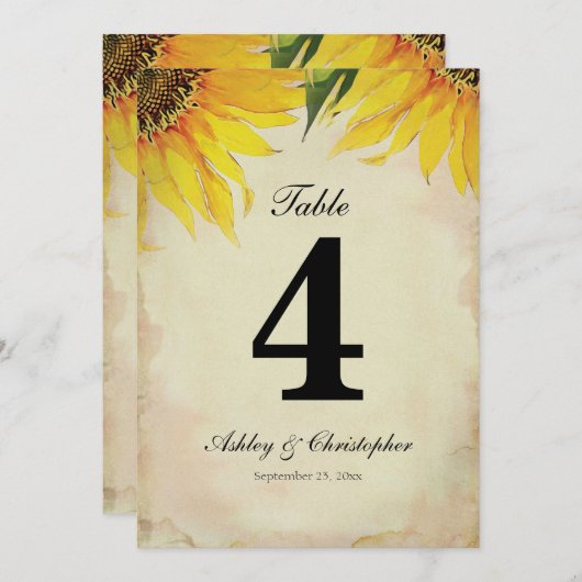 Sonnenblumenhochzeit Tischnummer Vier (Vorne/Hinten)