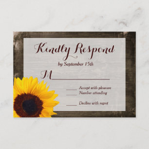 Sonnenblumenholz Rustikales Land Hochzeitskarten RSVP Karte