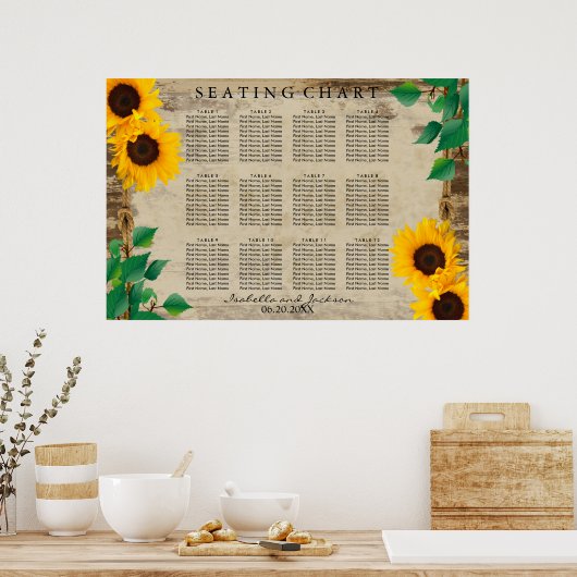 Sonnenblumenholz - Sitzplan Poster (Küche)