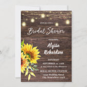 Sonnenblumenholz und Brautparty mit String Lights Einladung (Vorderseite)