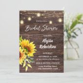 Sonnenblumenholz und Brautparty mit String Lights Einladung (Stehend Vorderseite)