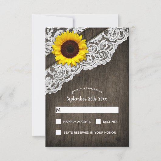 Sonnenblumenholz und Hochzeitskarte RSVP Karte (Vorderseite)