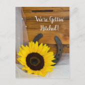 Sonnenblumenhorseshoe-Western Hochzeit speichern S Ankündigungspostkarte (Vorderseite)