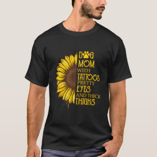 Sonnenblumenhund Mama mit Tattoos Hübsche Augen un T-Shirt