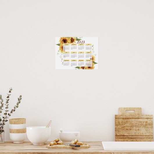 Sonnenblumenkalender, 2023 Kalender, Jährlich, Mon Poster (Küche)