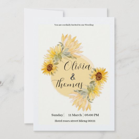 Sonnenblumenkarte Einladung modern (Vorderseite)