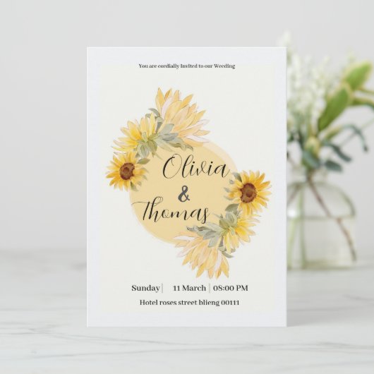 Sonnenblumenkarte Einladung modern (Stehend Vorderseite)