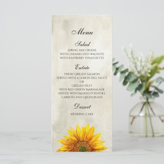 Sonnenblumenkarte. Rustikale Karte für Hochzeitses (Stehend Vorderseite)