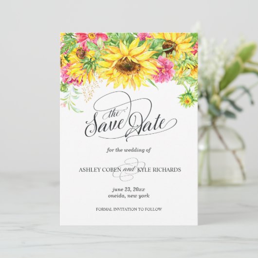 Sonnenblumenkarte Save the Date (Stehend Vorderseite)