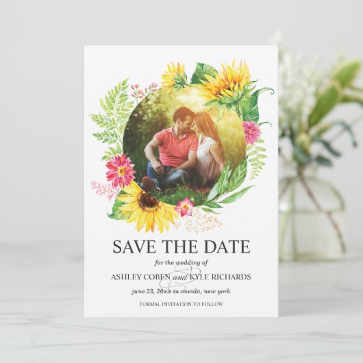 Sonnenblumenkarte Save the Date (Stehend Vorderseite)