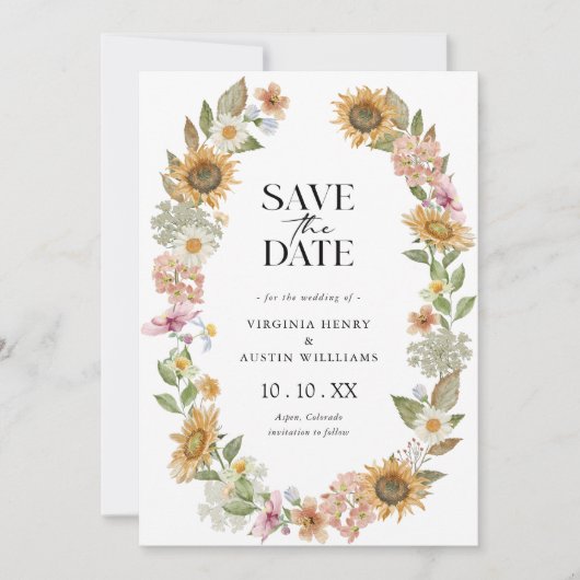 Sonnenblumenkarte Save the Date (Vorderseite)