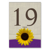 Sonnenblumenkarte und Lila Burlap-Tischnummer Tischnummer (Rückseite)