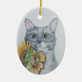 Sonnenblumenkatze Aquarellwerk Keramik Ornament