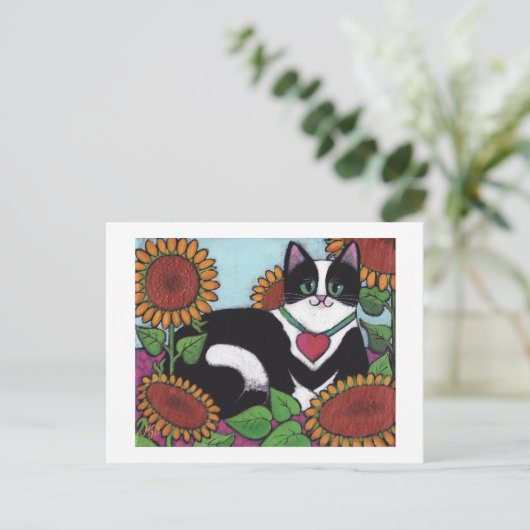 Sonnenblumenkatze Postkarte (Stehend Vorderseite)