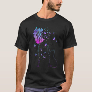 Sonnenblumenkatze Türkis & Lila Band Suizidbewusst T-Shirt