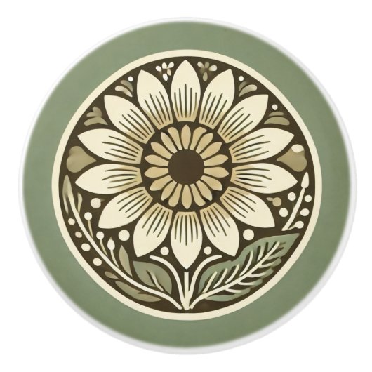 Sonnenblumenkerne Hütte Elfenbeincreme Weide Grün Keramikknauf (Vorderseite)