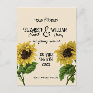 Sonnenblumenkerns Save the Date Vintag Postkarte
