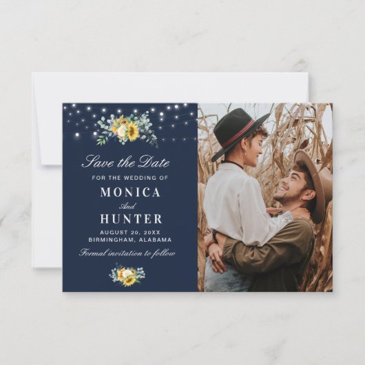 Sonnenblumenkerzenleuchten Save the Date Fotokarte (Vorderseite)