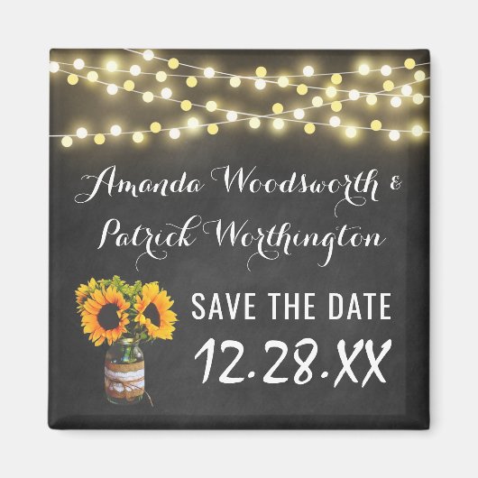 Sonnenblumenkhalkboard Land Save the Date rustikal Magnet (Vorne)