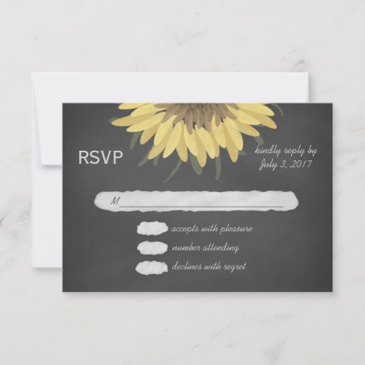 Sonnenblumenkhalkboard Rustic Wedding RSVP (Vorderseite)