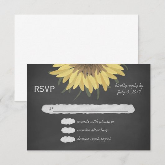 Sonnenblumenkhalkboard Rustic Wedding RSVP Karte (Vorne/Hinten)
