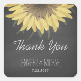Sonnenblumenkhalkboard Rustic Wedding Vielen Dank Quadratischer Aufkleber