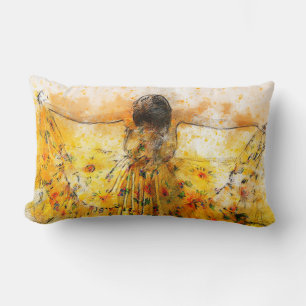 Sonnenblumenkleid Aquarellkunst Lendenkissen