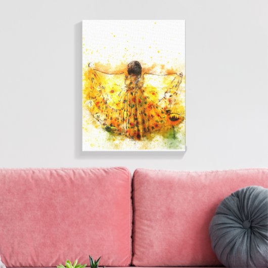 Sonnenblumenkleid Wasserfarbe Kunst Leinwanddruck (Insitu (Wohnzimmer))