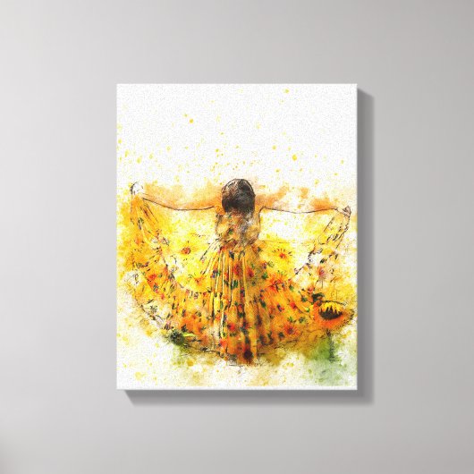Sonnenblumenkleid Wasserfarbe Kunst Leinwanddruck (Vorderseite)