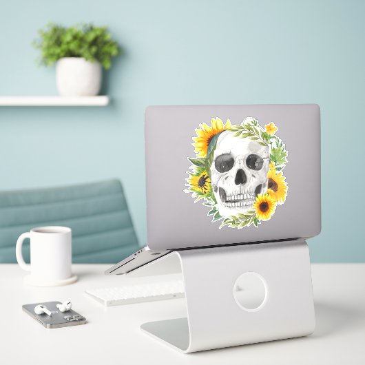 Sonnenblumenkopf Gothic Aufkleber (Laptop auf Schreibtisch)