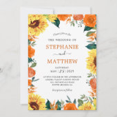 Sonnenblumenkorallenhochzeit Einladung (Vorderseite)