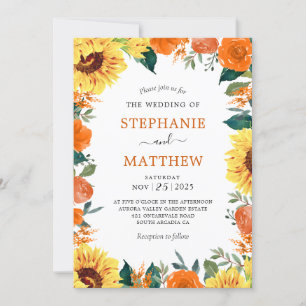 Sonnenblumenkorallenhochzeit Einladung
