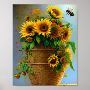 Sonnenblumenkorb und Bienen Poster