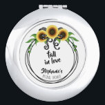 Sonnenblumenkranz-Brautparty Taschenspiegel<br><div class="desc">Sonnenblumenkranz Brautparty Dieses Thema ist perfekt für das Brautparty, den Brautbrunch oder das Party Ihres besten Freundes. Feiern Sie mit diesem Blumendesign im Sommer mit einer schwarzen Polka-Dot-Rückseite. Das Design besteht aus drei Sonnenblumen, die mit einem Polka-Dot-Band auf einem verdrahteten runden Kranz verbunden sind. Karo die passenden Gastgeschenke und Geschenke...</div>